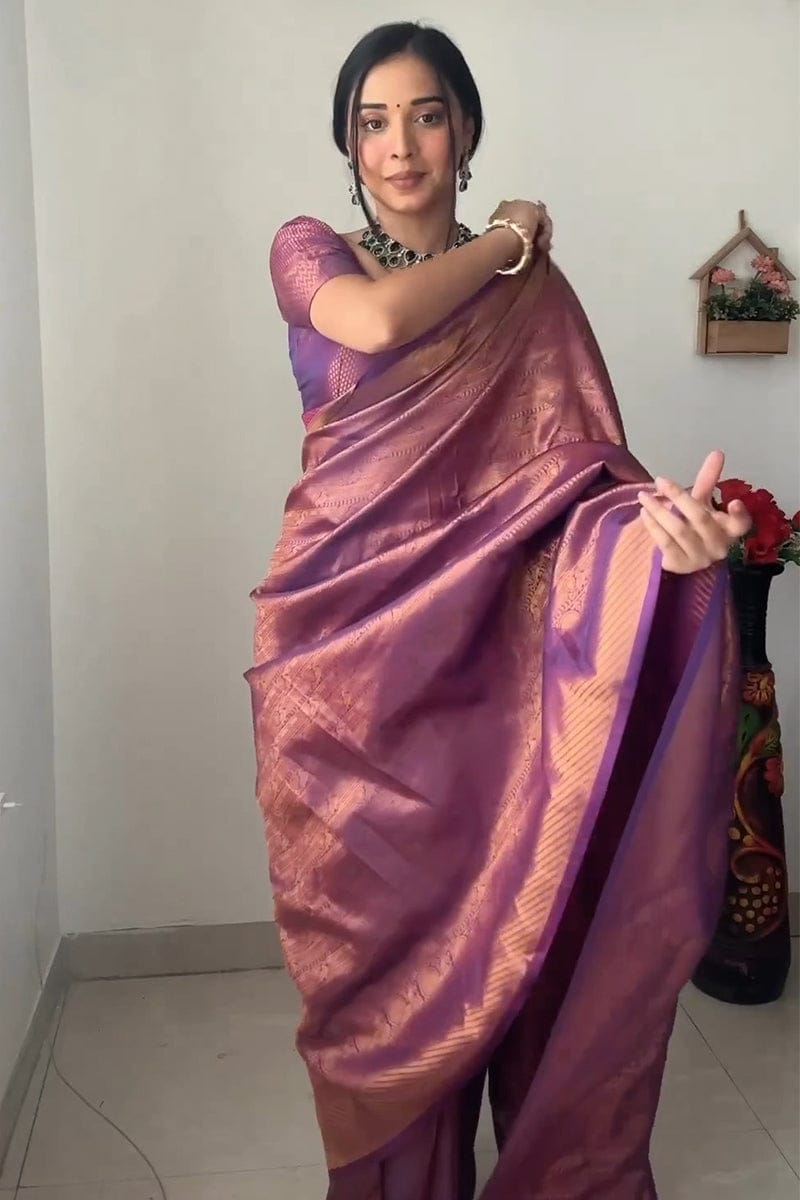 Fabulous Soft Jacquard Work Purple Color Ready To Wear Saree