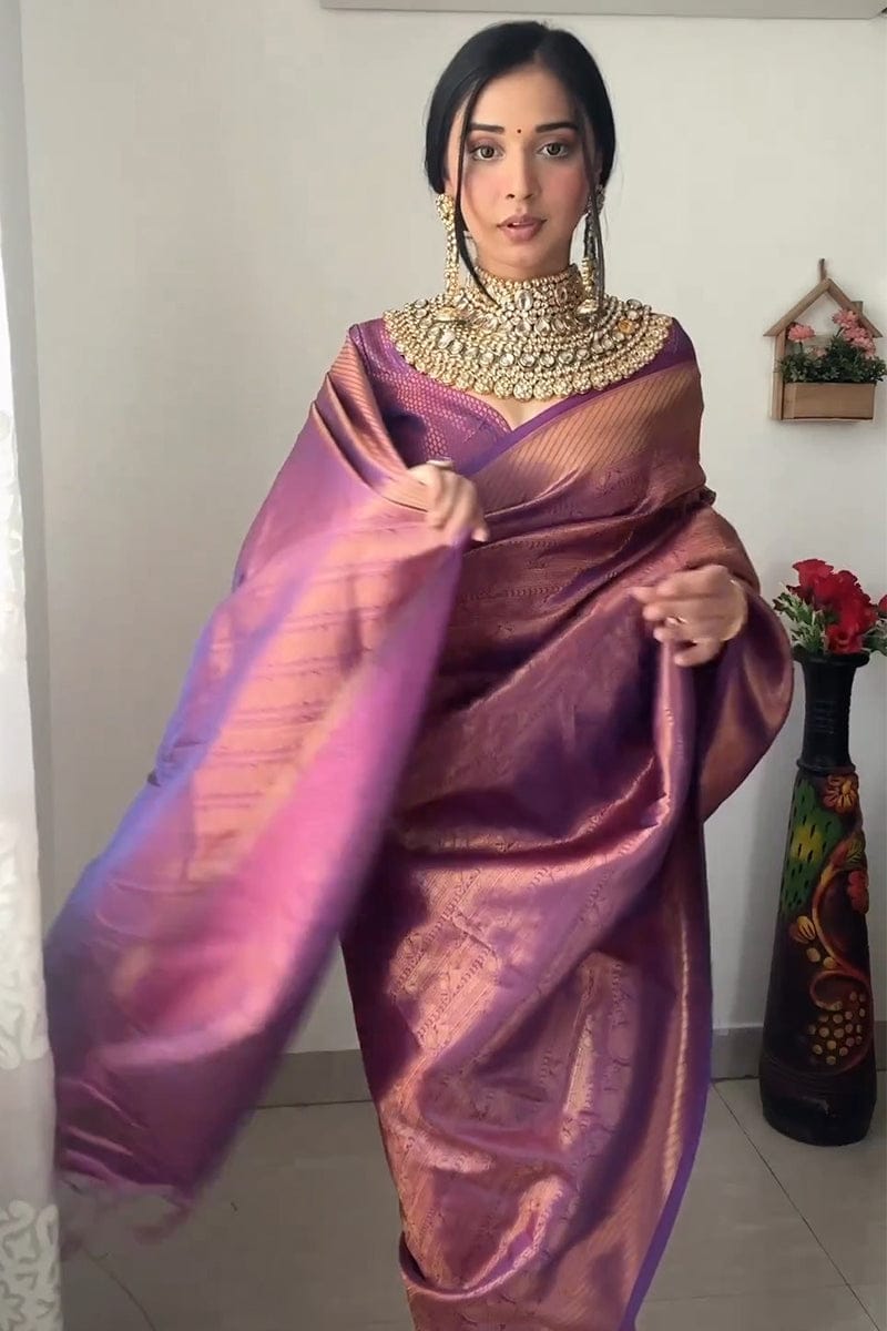 Fabulous Soft Jacquard Work Purple Color Ready To Wear Saree