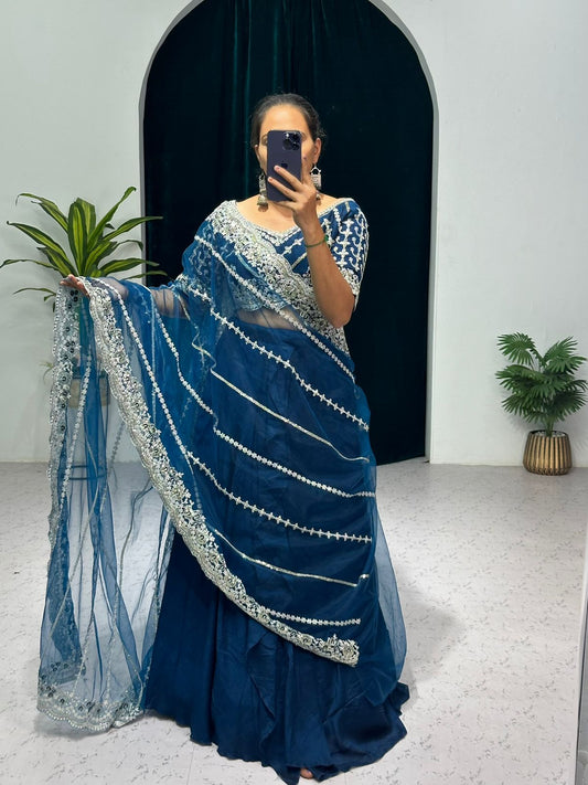 Fantastic Navy Blue Color Lehenga Saree