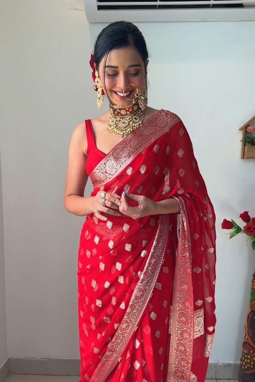 Awesome Ready To Wear Red Color Saree