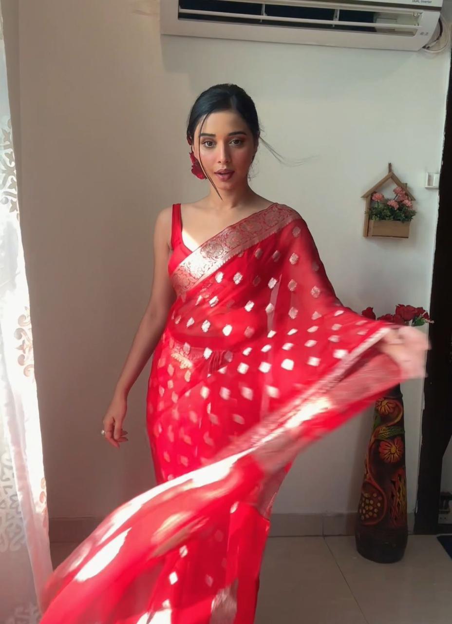 Awesome Ready To Wear Red Color Saree