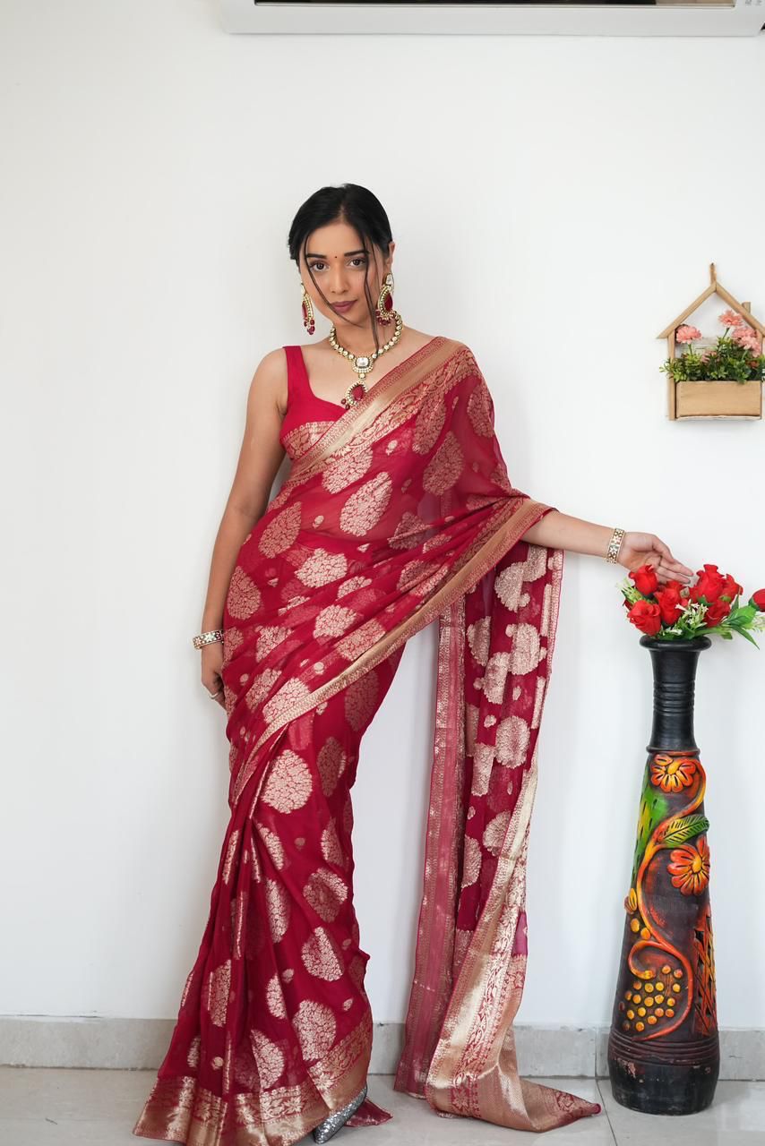 Fabulous Ready To Wear Maroon Color Saree