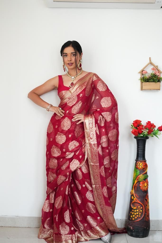 Fabulous Ready To Wear Maroon Color Saree