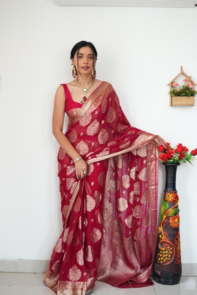 Fabulous Ready To Wear Maroon Color Saree