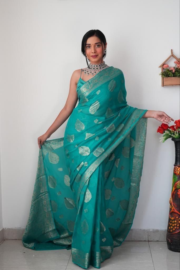 Fabulous Cotton Ready To Wear Rama Color Saree