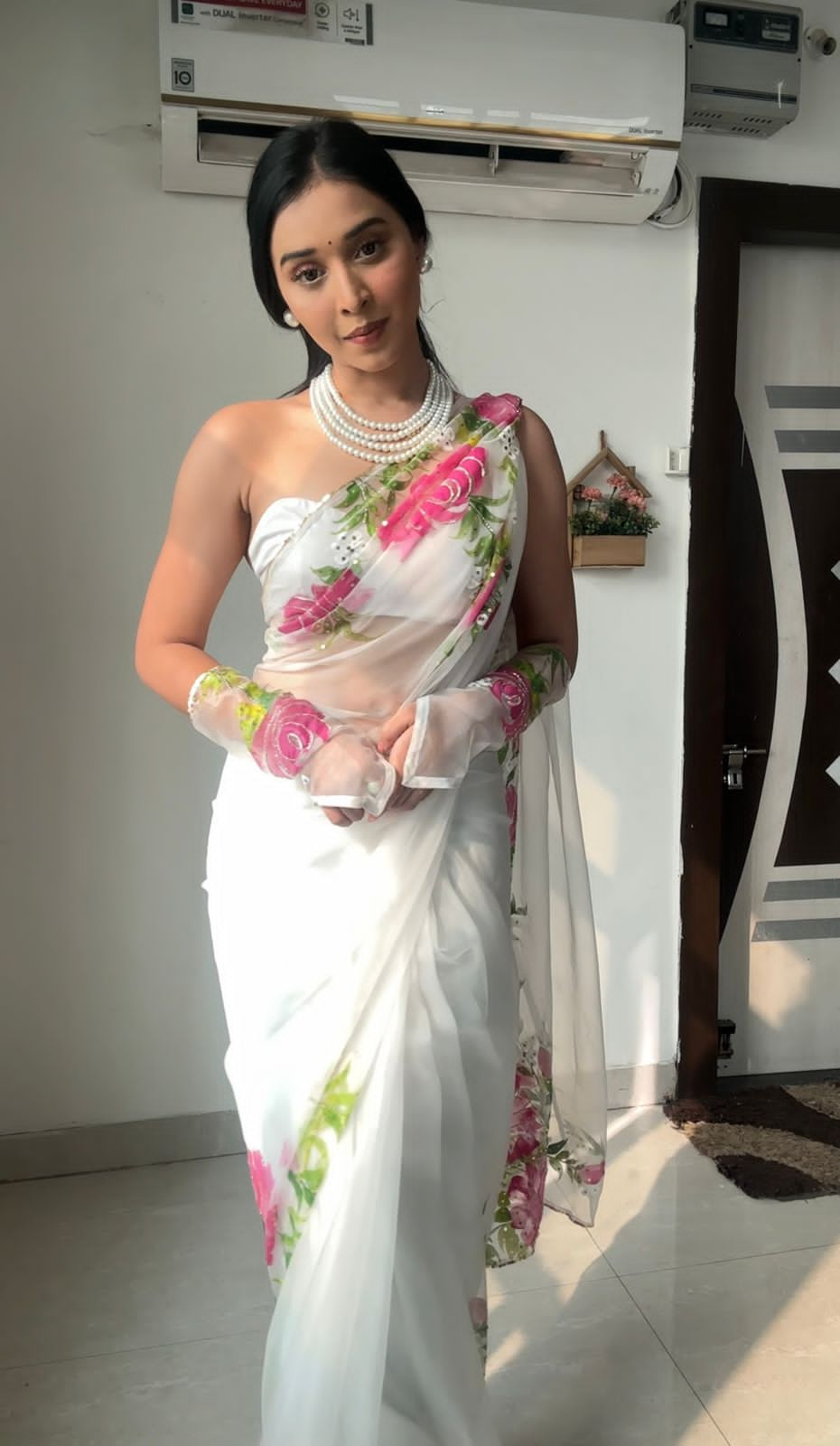 Lovely Ready To Wear Silk White Color Silk Saree