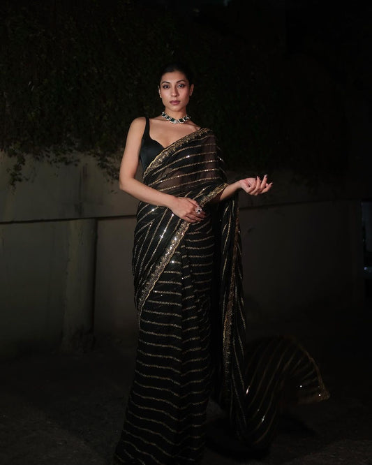 Elegant Bollywood Black Color Sequence Saree