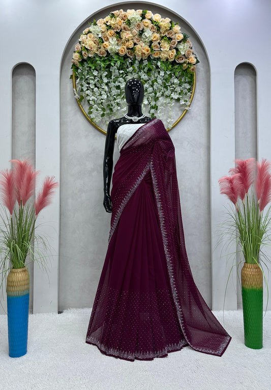 Wonderful Wine Color Georgette Saree