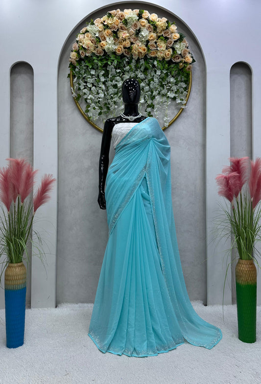 Wonderful Sky Blue Color Georgette Saree