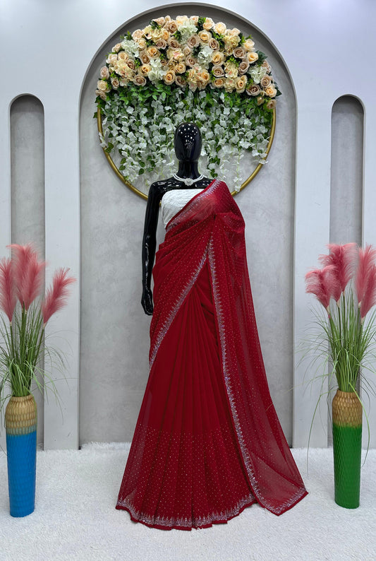 Wonderful Red Color Georgette Saree