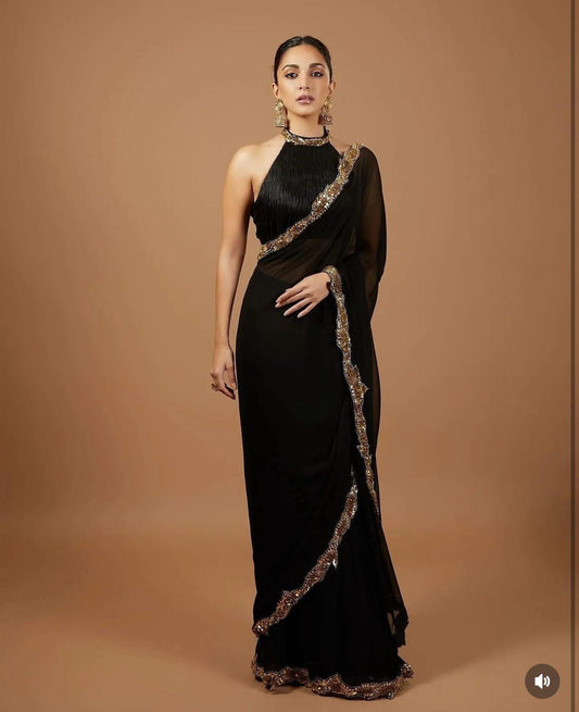 Kiara Advani Black Color Georgette Saree