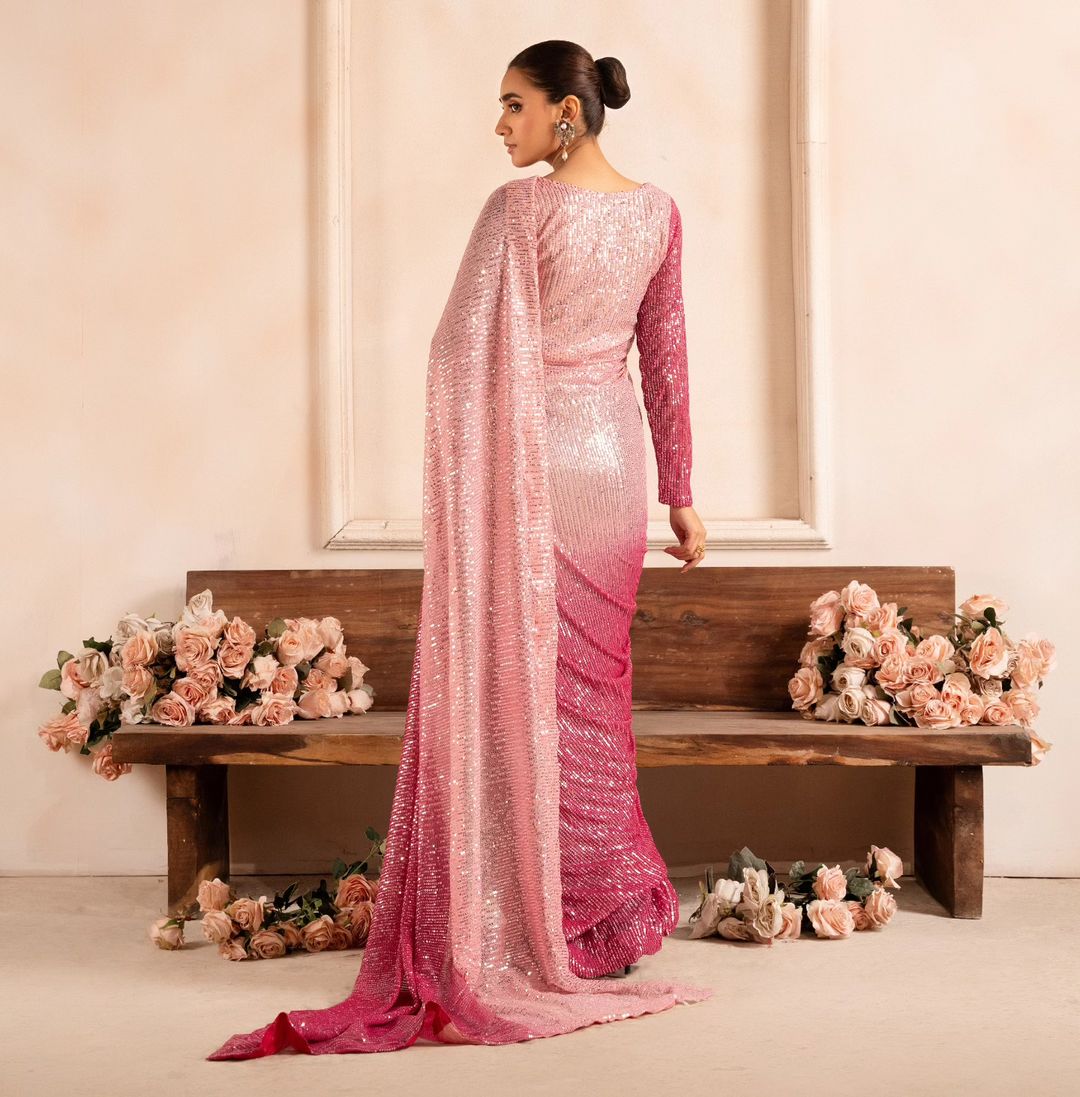 A Presenting Bollywood Pink Color Sequence Saree