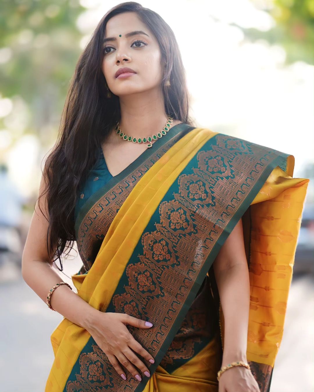 Demanding Jaquard Yellow Color Silk Saree