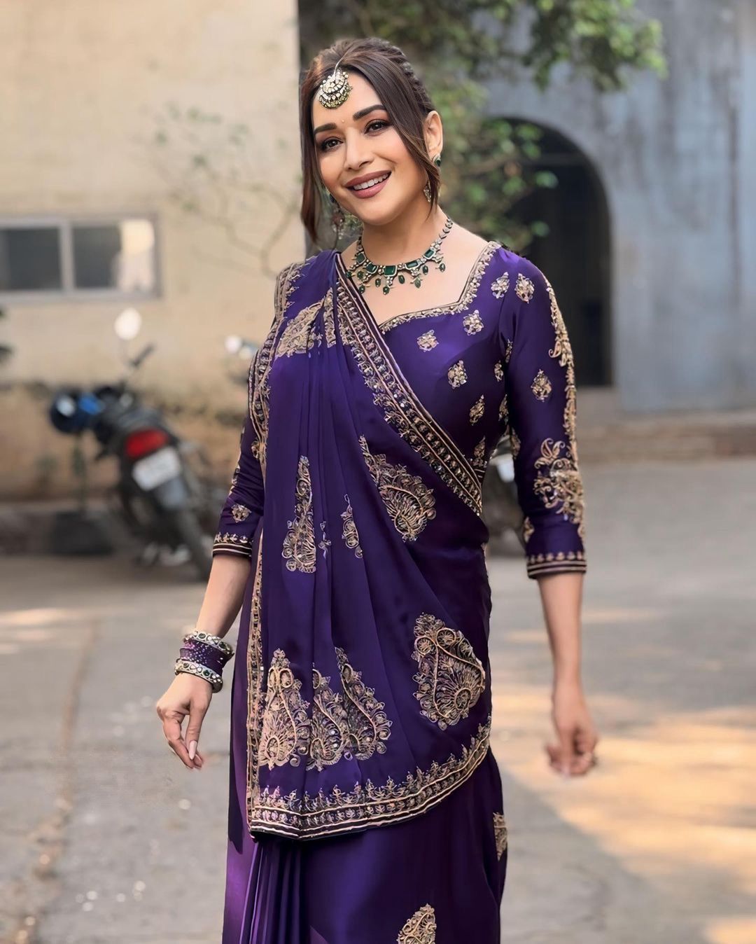 Madhuri Dixit Purple Color Georgette Saree