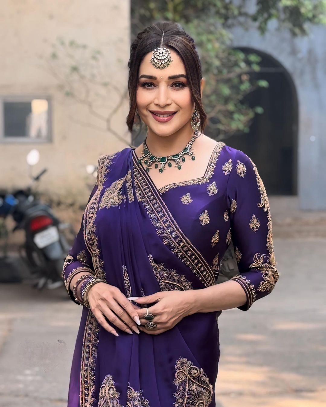 Madhuri Dixit Purple Color Georgette Saree