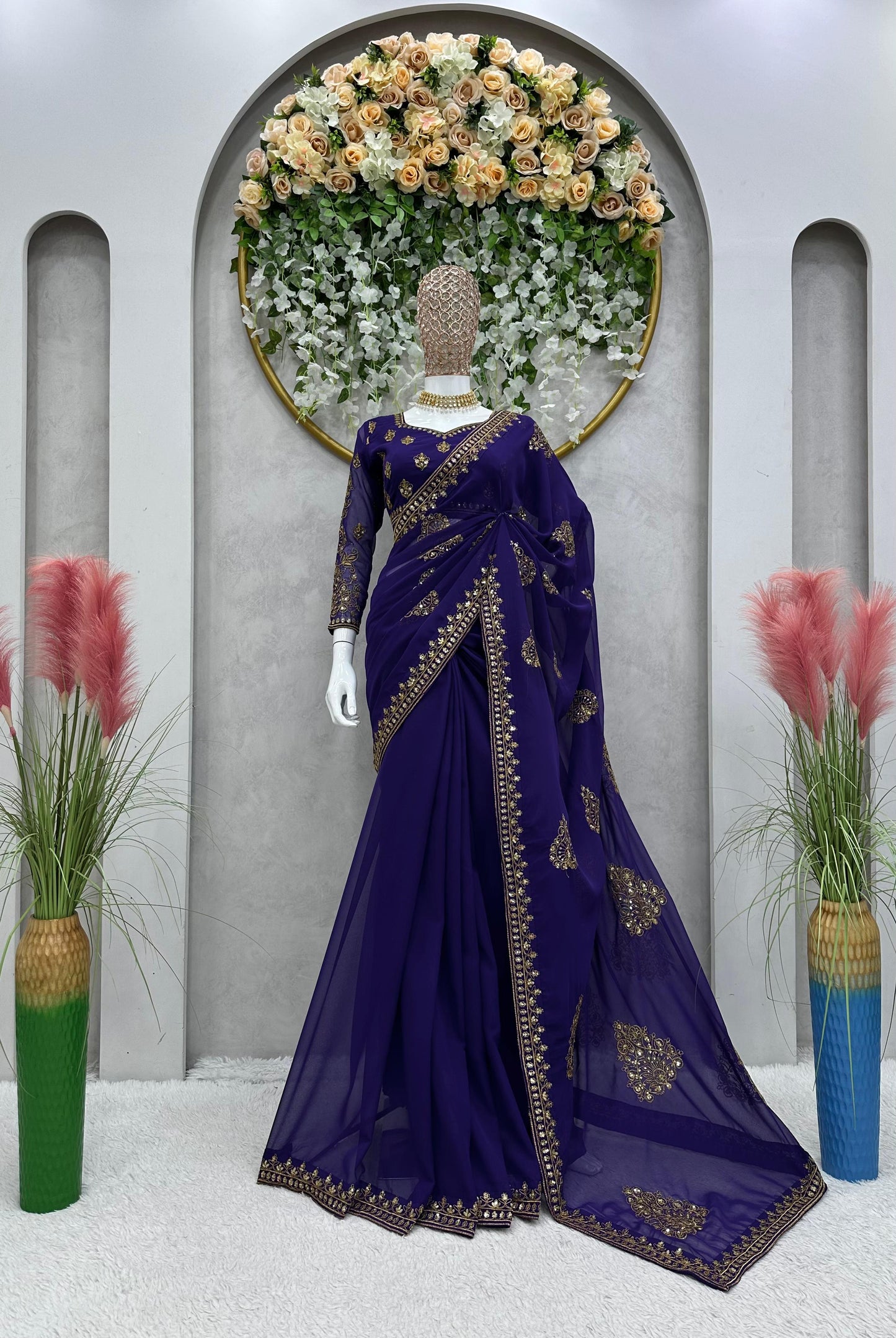 Madhuri Dixit Purple Color Georgette Saree