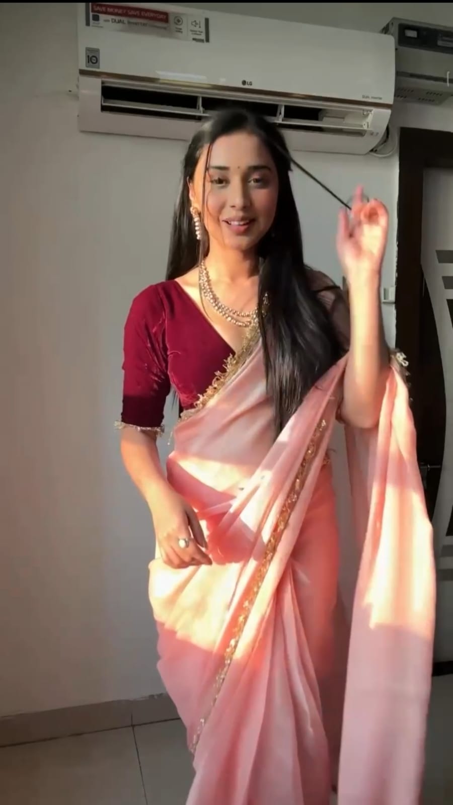 Precious Baby Pink Color Ready To Wear Silk Saree