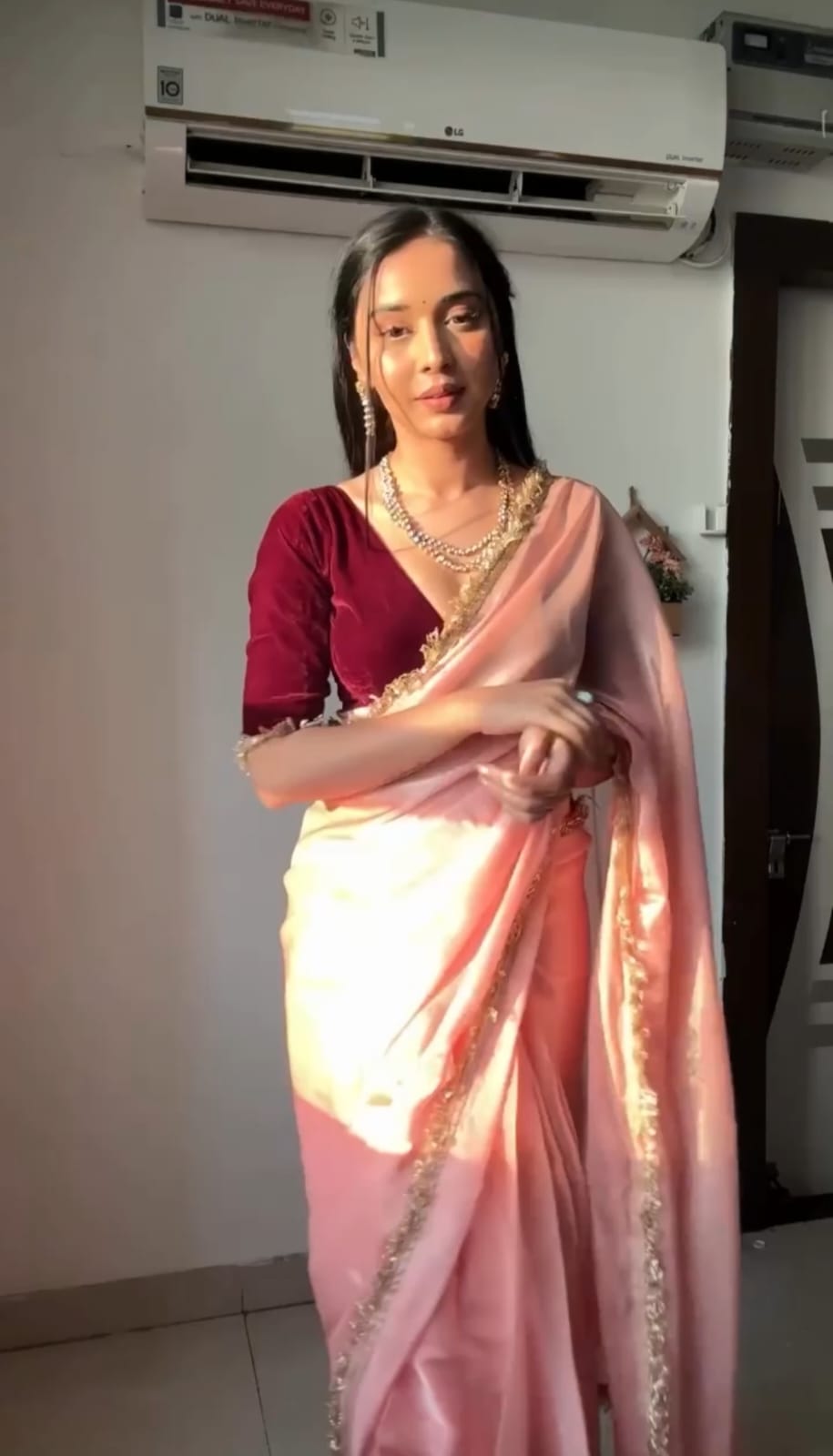 Precious Baby Pink Color Ready To Wear Silk Saree