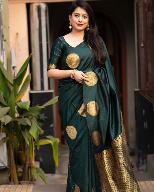 Delightful Jari Work Green Color Occasion Wear Saree