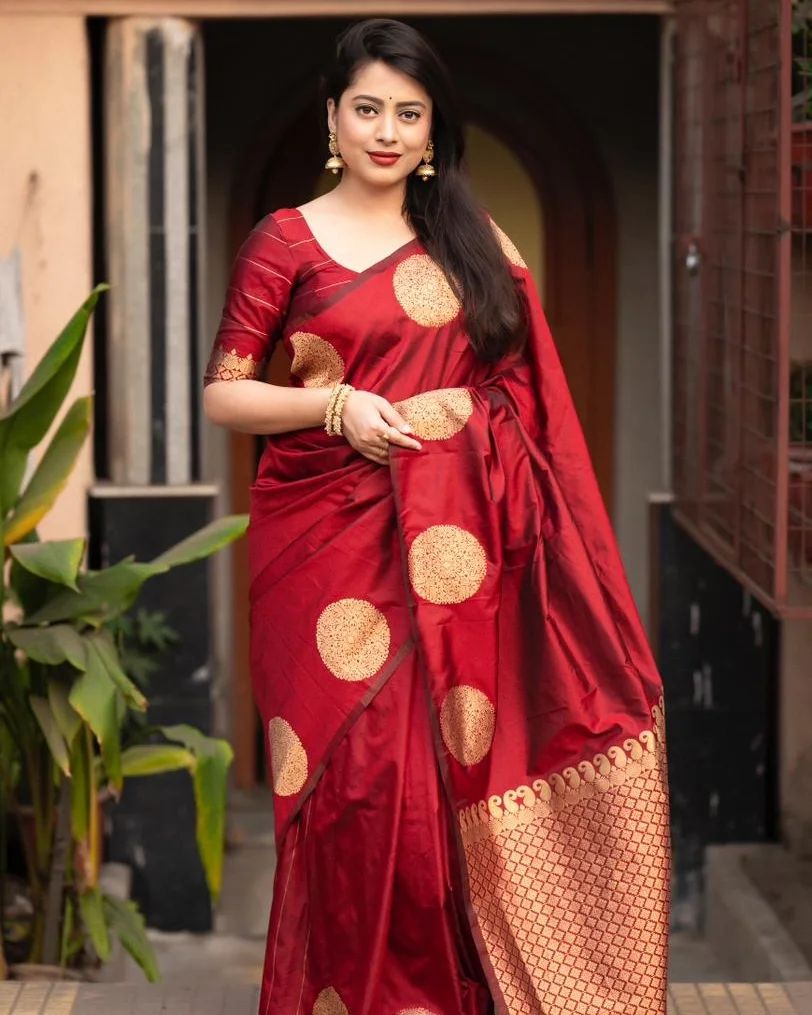 Delightful Jari Work Red Color Occasion Wear Saree