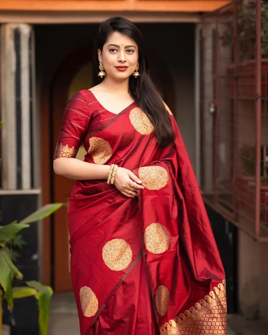 Delightful Jari Work Red Color Occasion Wear Saree