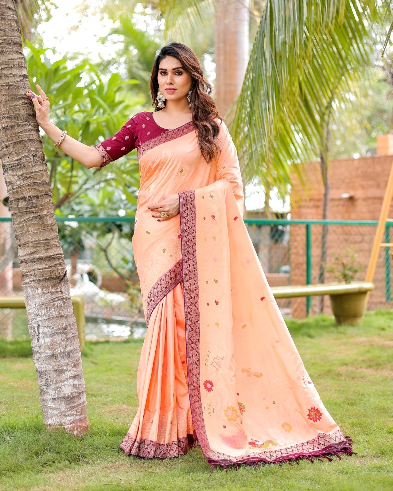 Demanding Dola Silk Sarees Peach Color Saree