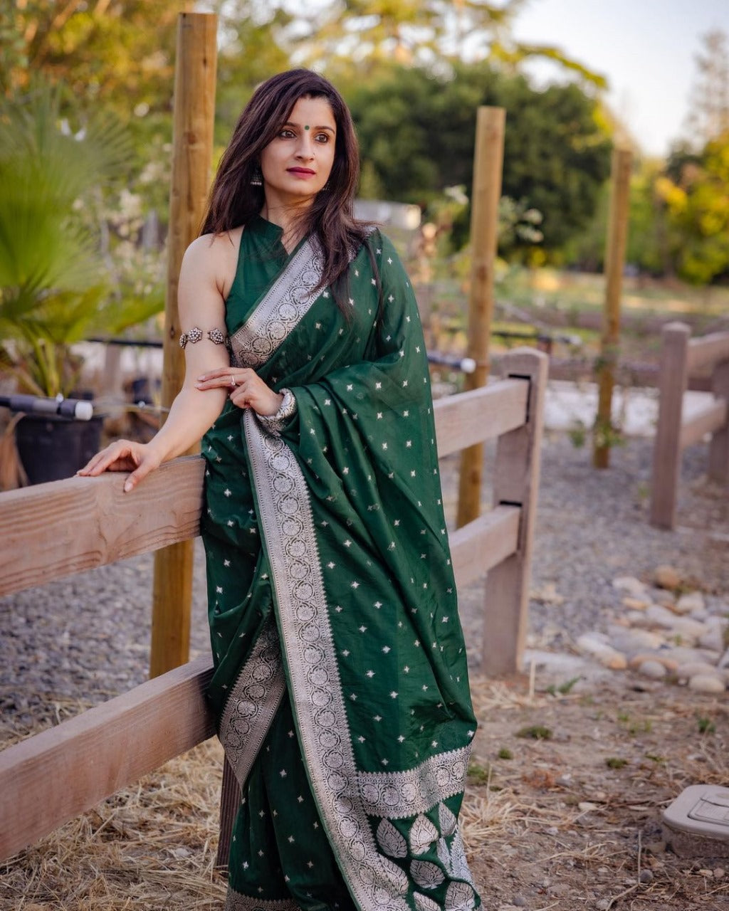 Function Wear Jari Work Green Color Saree