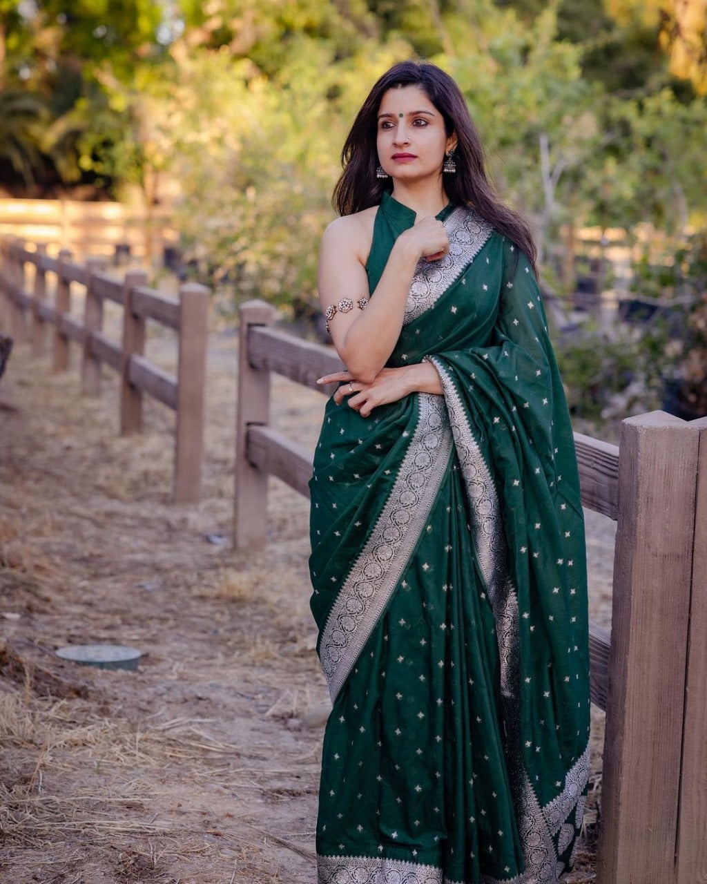 Function Wear Jari Work Green Color Saree