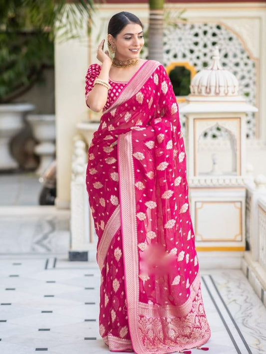 Alluring Pink Color Soft Cotton Silk Saree