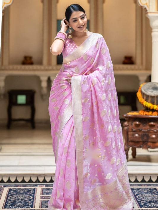 Alluring Baby Pink Color Soft Cotton Silk Saree