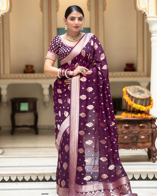 Alluring Wine Color Soft Cotton Silk Saree