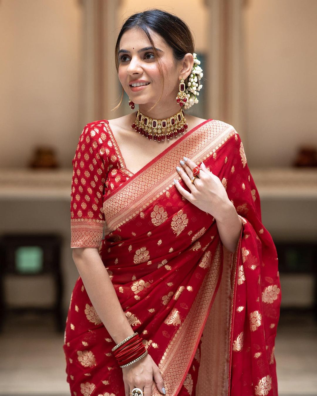 Alluring Red Color Soft Cotton Silk Saree