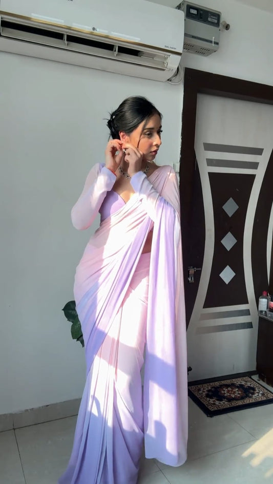 Pretty Georgette Ready To Wear Purple Color Saree