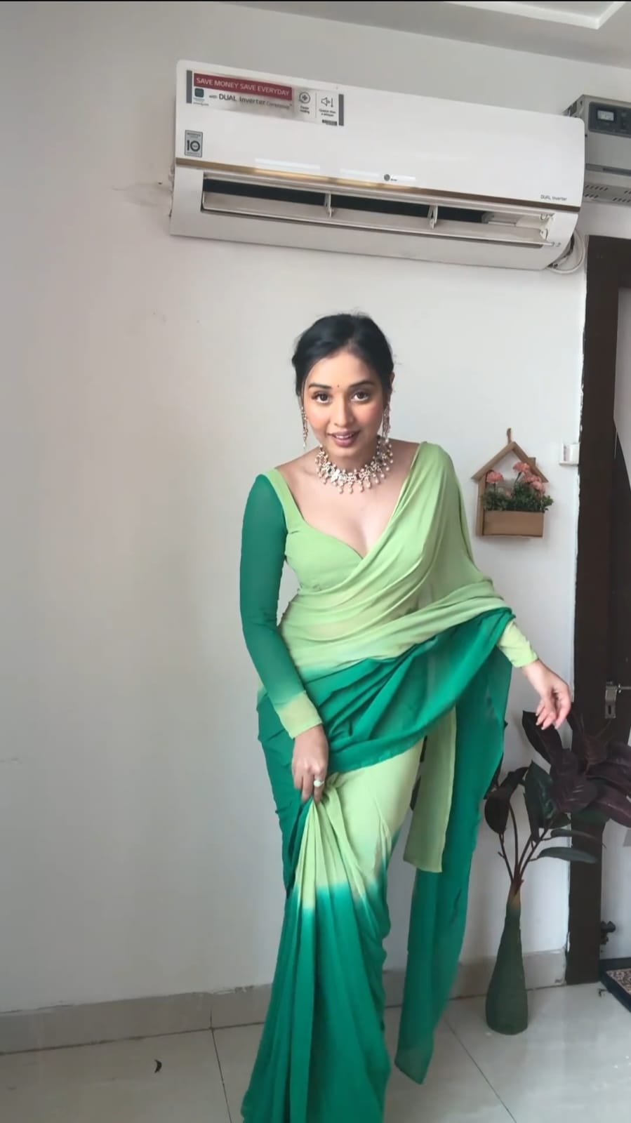 Pretty Georgette Ready To Wear Green Color Saree