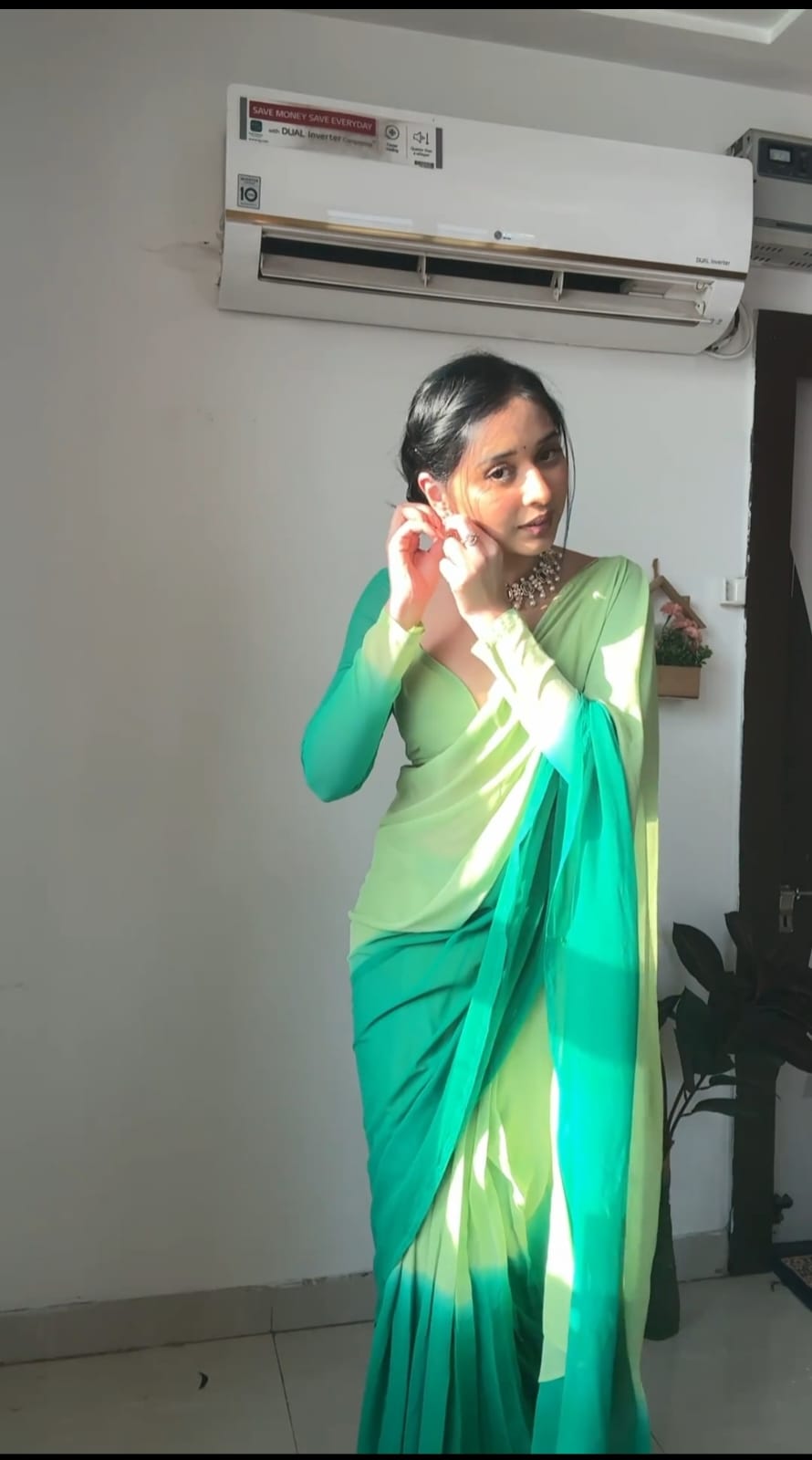 Pretty Georgette Ready To Wear Green Color Saree