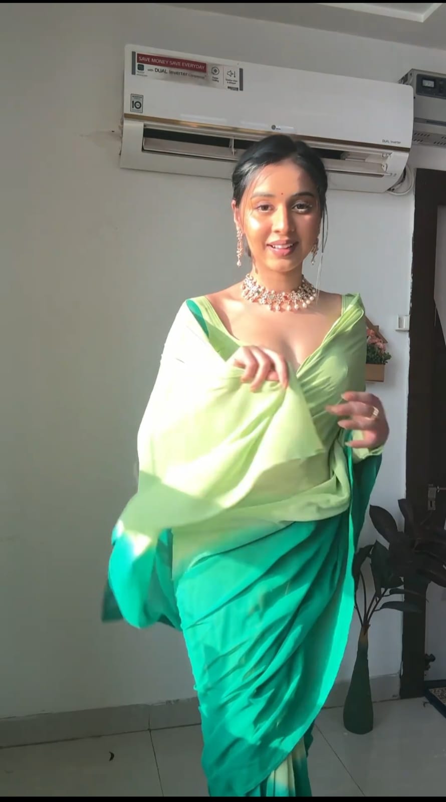 Pretty Georgette Ready To Wear Green Color Saree