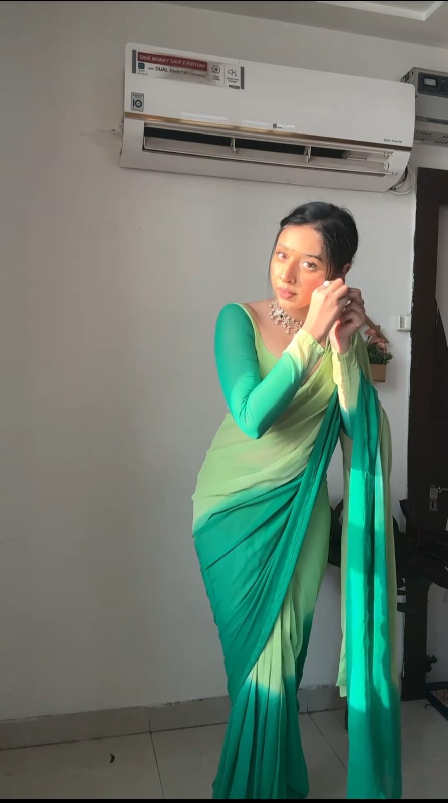 Pretty Georgette Ready To Wear Green Color Saree