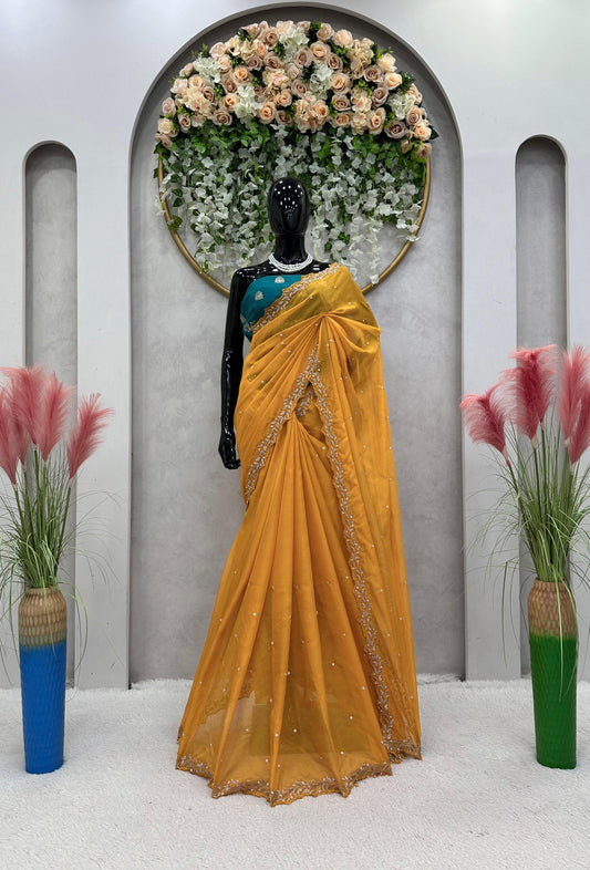 Outstanding Yellow Color Tibby Silk Saree