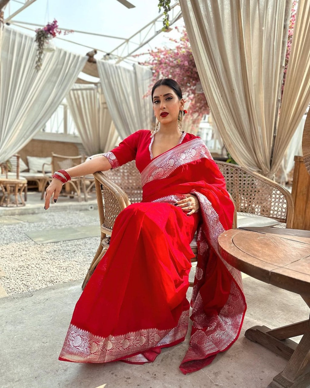 Eyes Catching Jari Work Red Color Saree