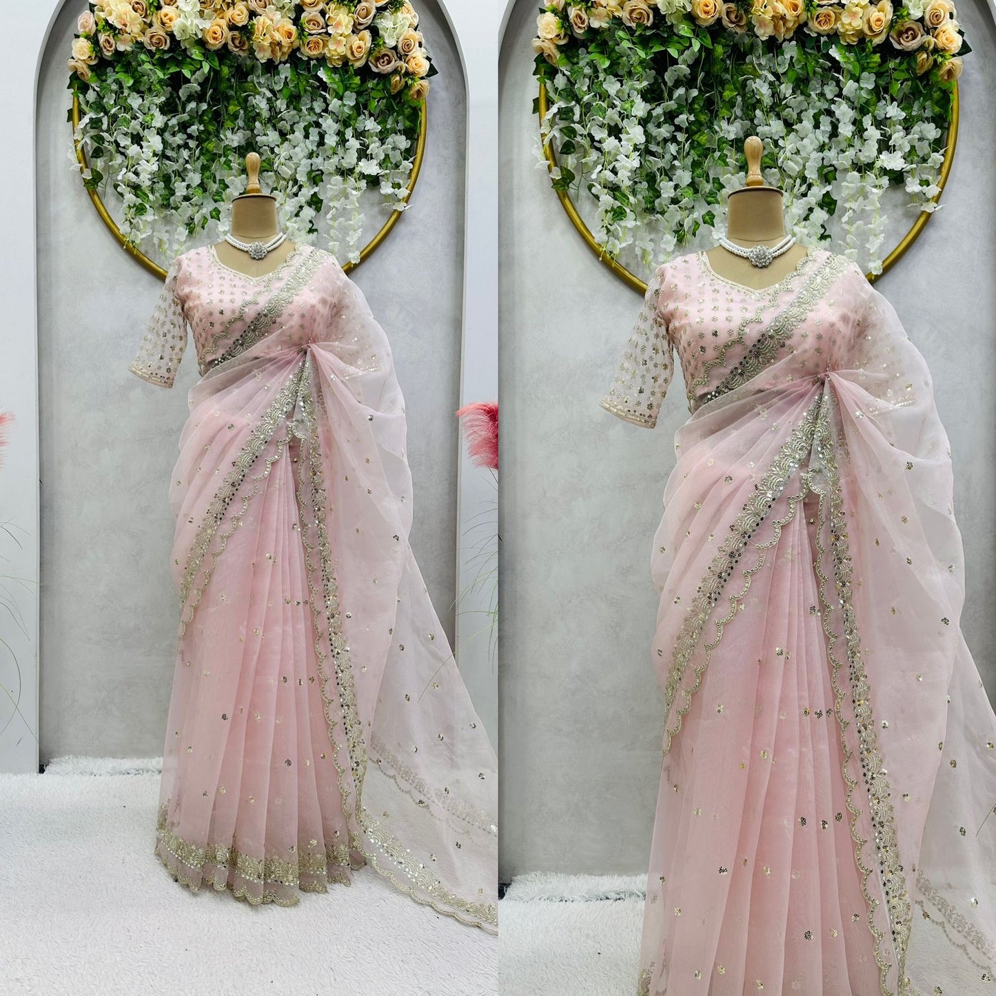 Exotic Organza Silk Baby Pink Color Saree