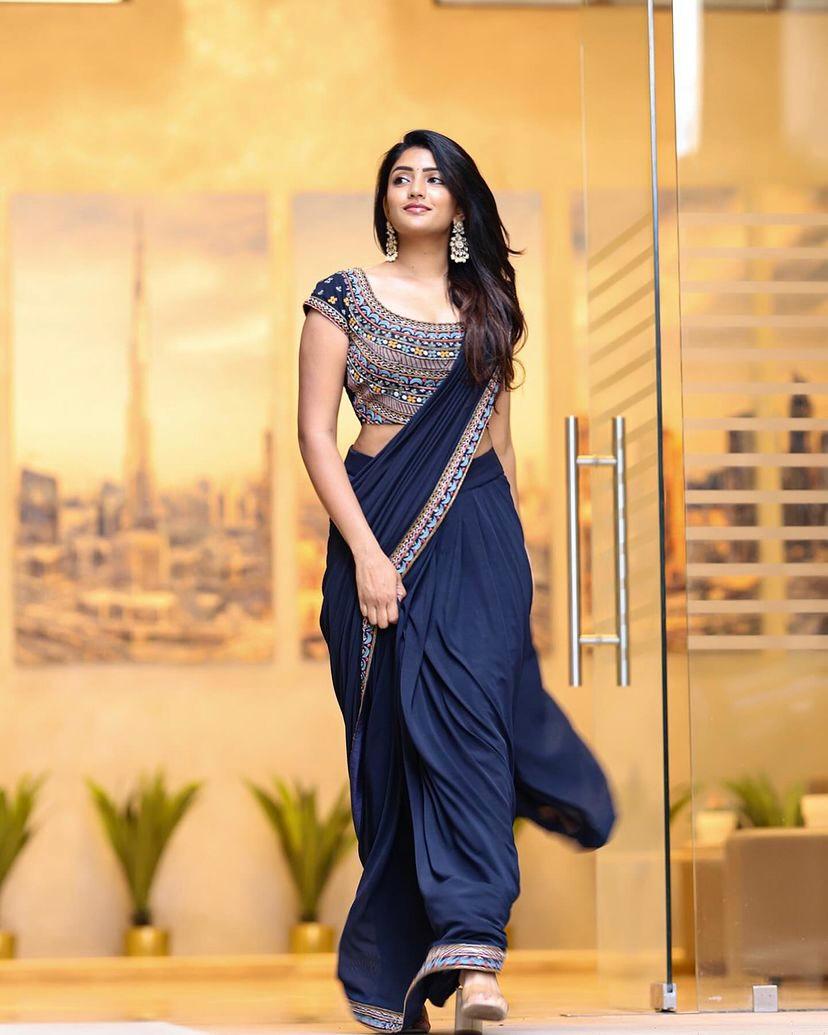 Stunning Georgette Navy Blue Color Saree