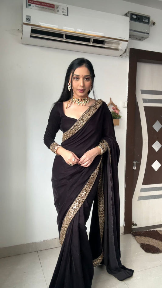 Amazing Ready To Wear Black Color Velvet Saree