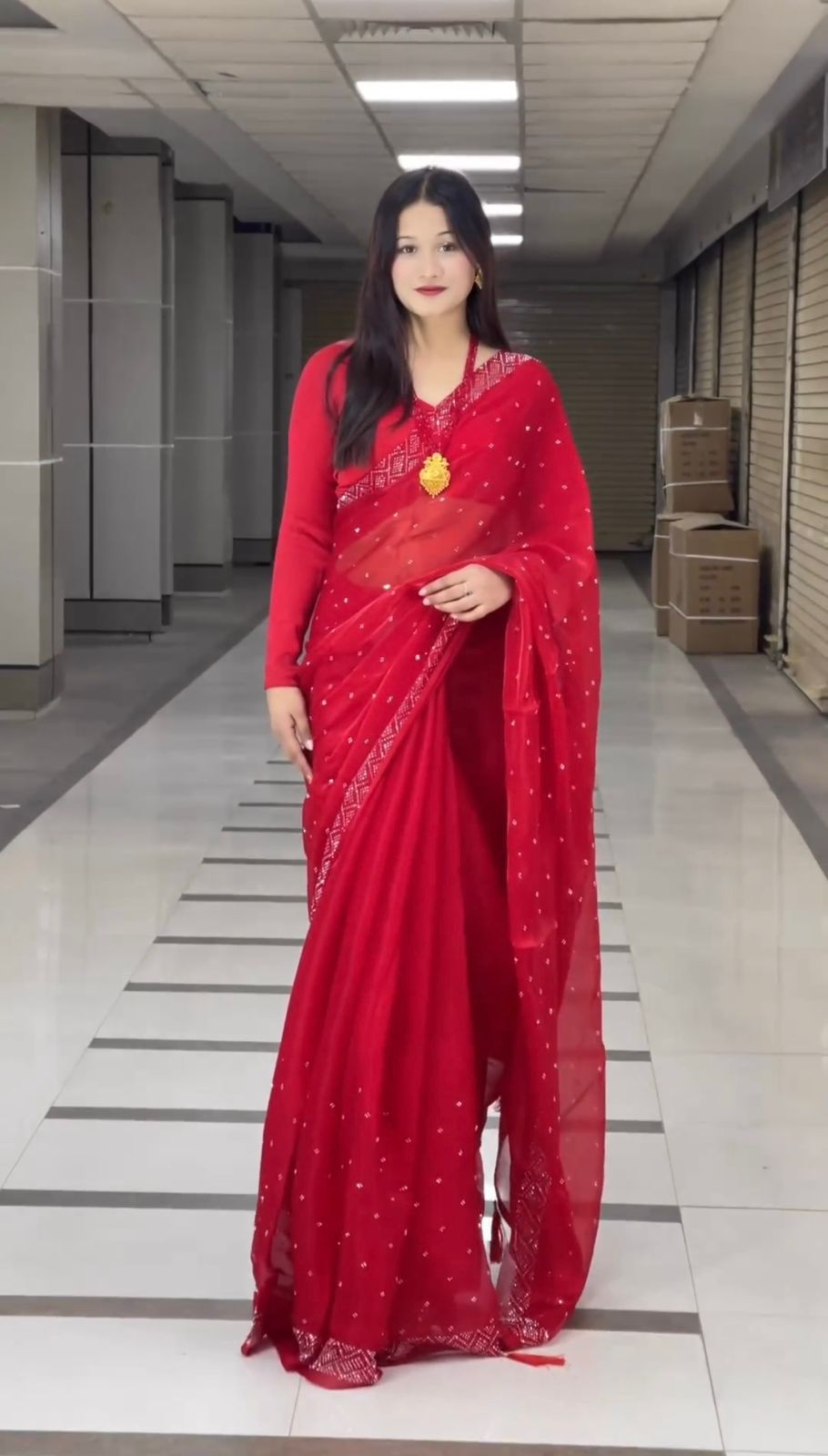 Pretty Jimmy Choo Red Color Saree