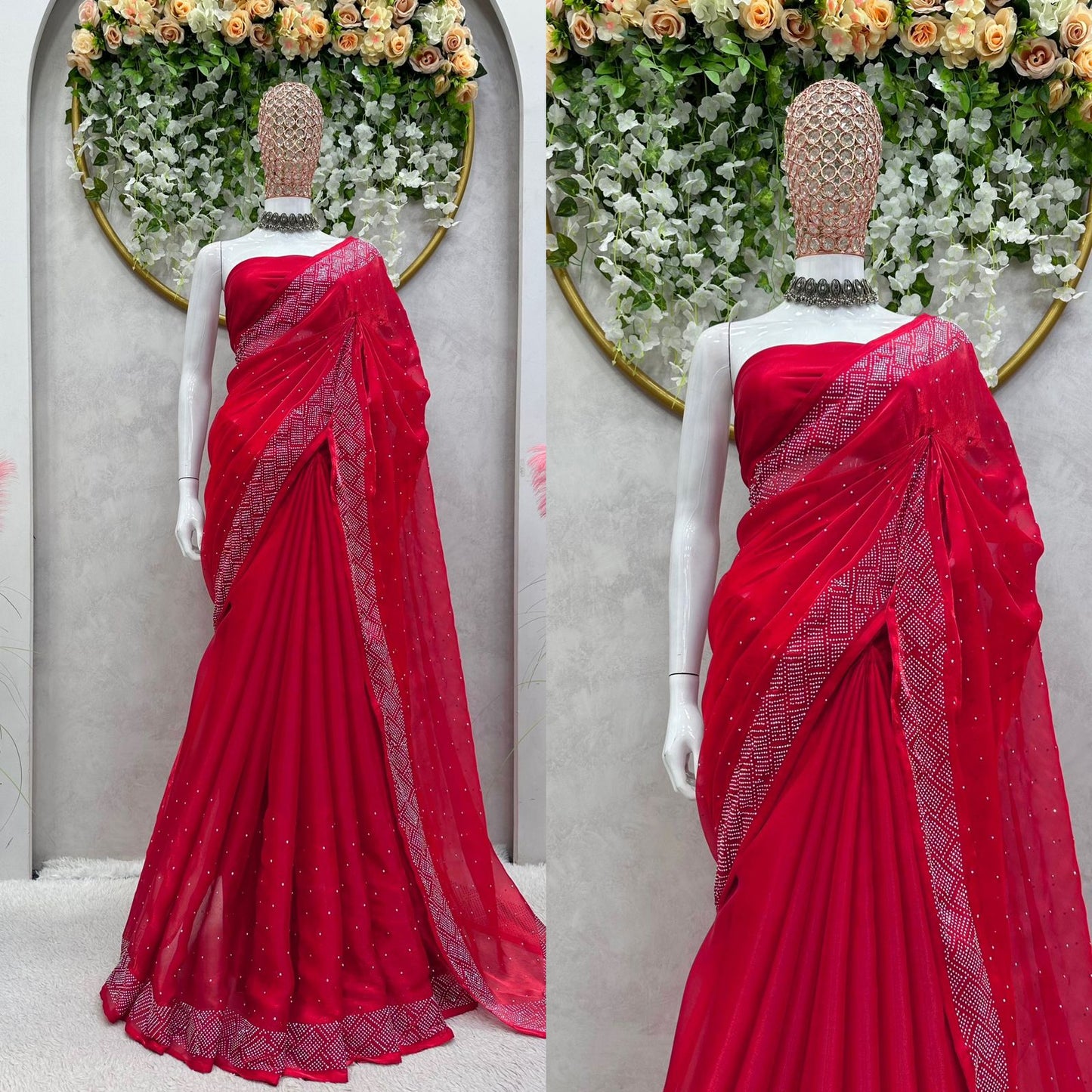 Pretty Jimmy Choo Red Color Saree