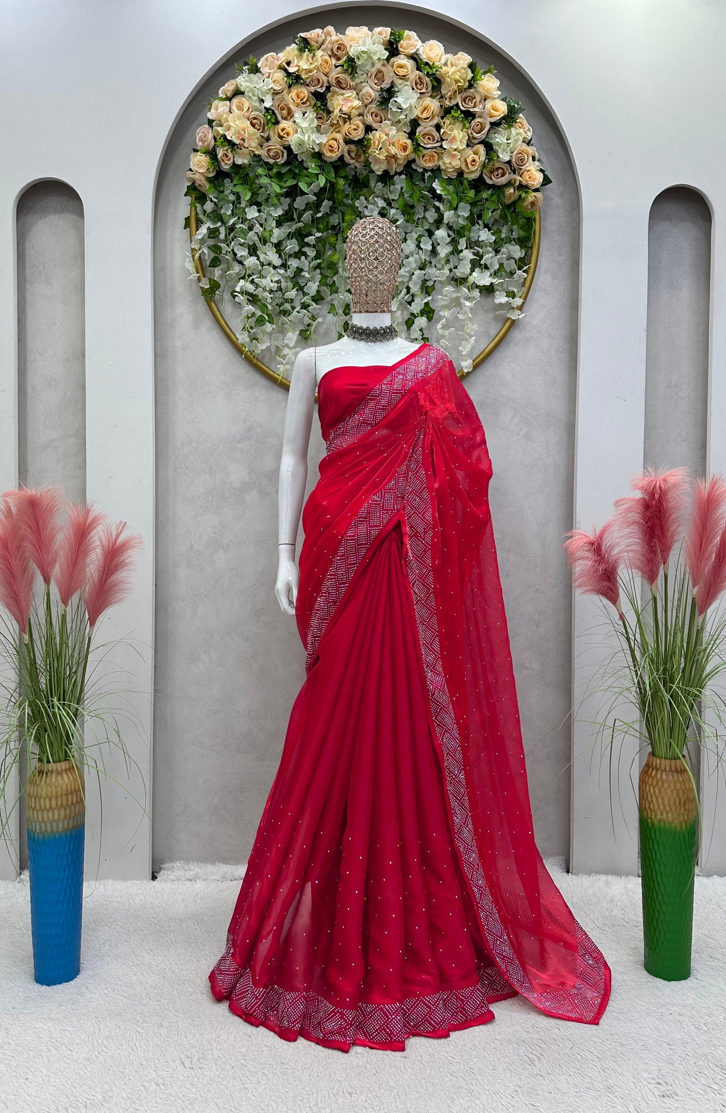 Pretty Jimmy Choo Red Color Saree