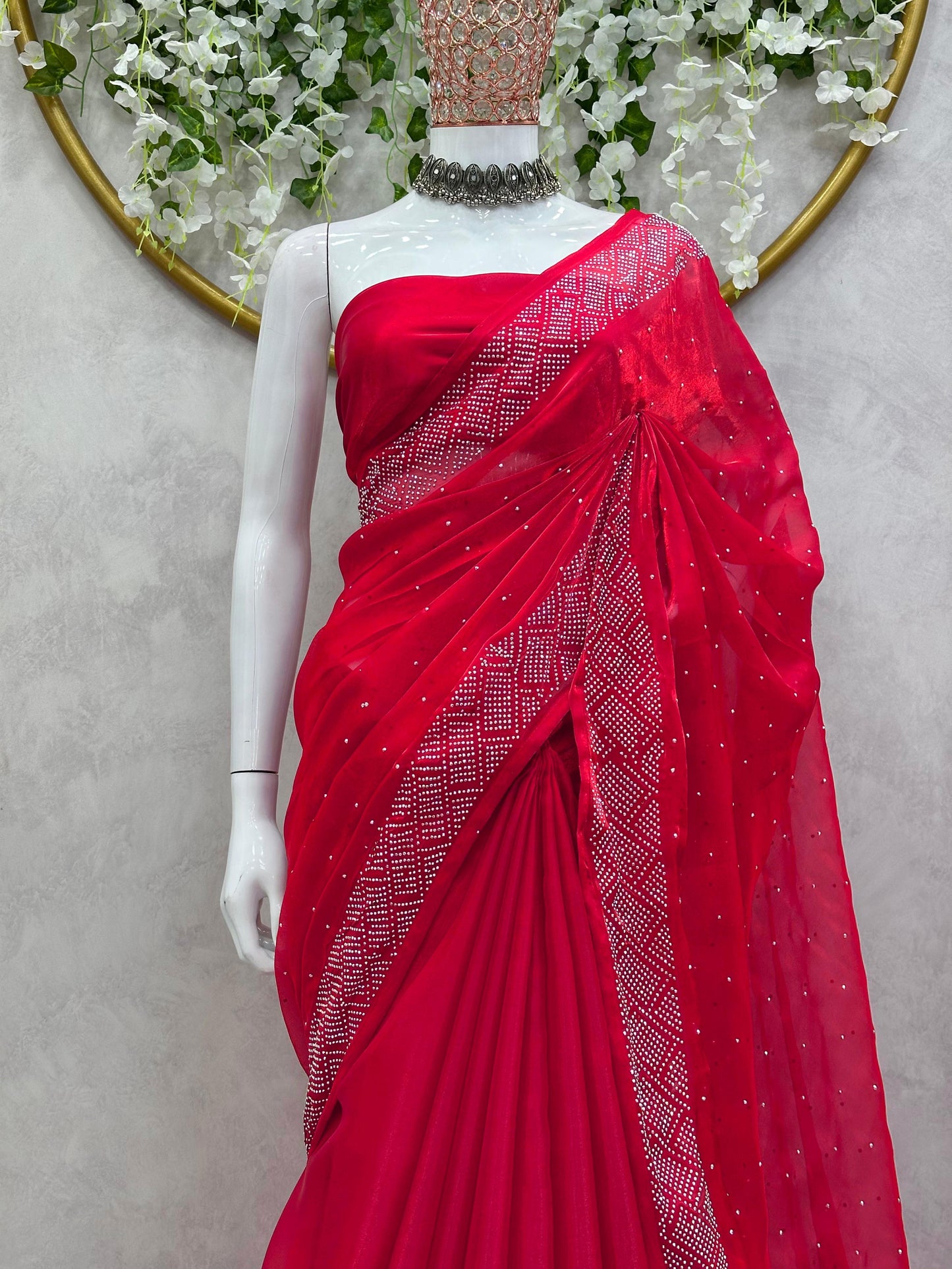 Pretty Jimmy Choo Red Color Saree