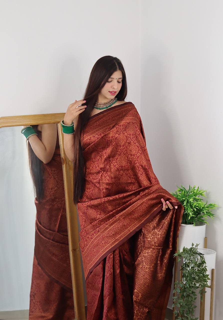 Traditional Wear Maroon Color Jacquard Silk Saree