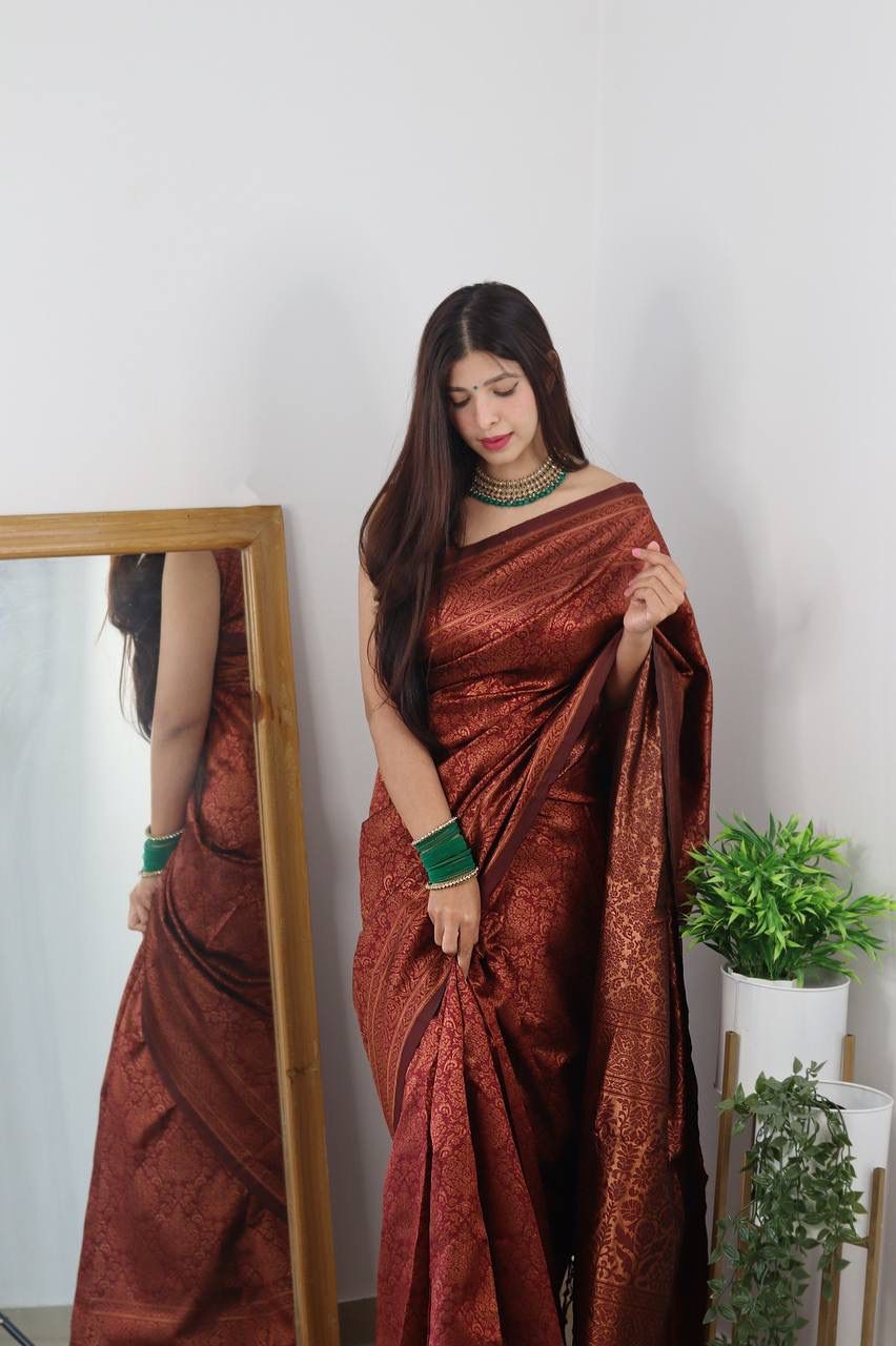 Traditional Wear Maroon Color Jacquard Silk Saree