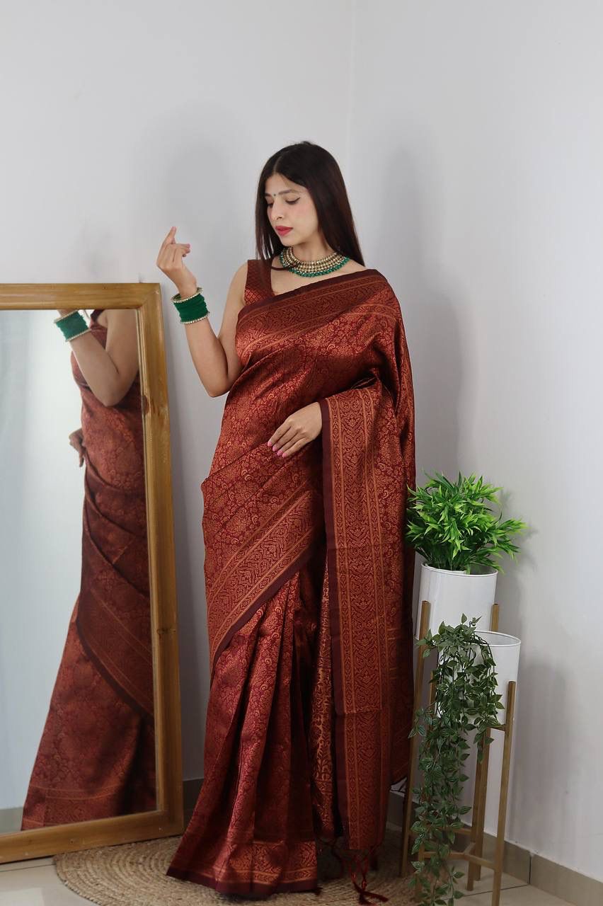 Traditional Wear Maroon Color Jacquard Silk Saree