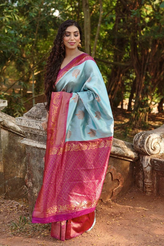 Wonderful Sky Blue Color Jacquard Silk Saree